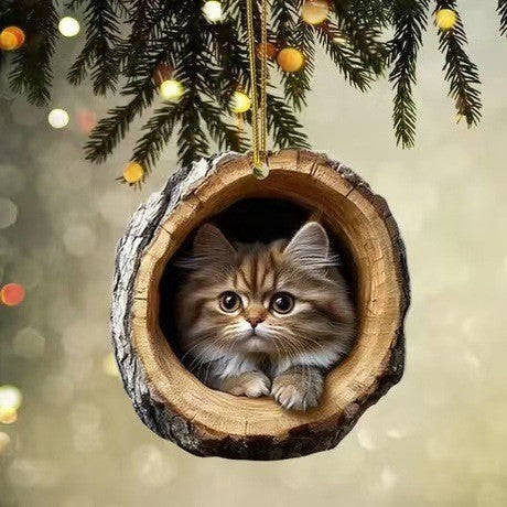 🎁❤️Forest Tree Hole Cat Ornament – Cozy Forest Christmas Decoration