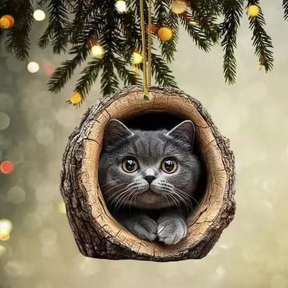 🎁❤️Forest Tree Hole Cat Ornament – Cozy Forest Christmas Decoration