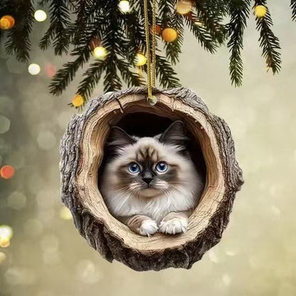 🎁❤️Forest Tree Hole Cat Ornament – Cozy Forest Christmas Decoration