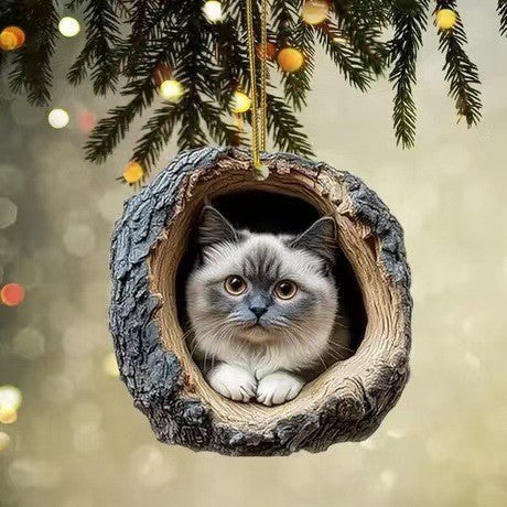 🎁❤️Forest Tree Hole Cat Ornament – Cozy Forest Christmas Decoration